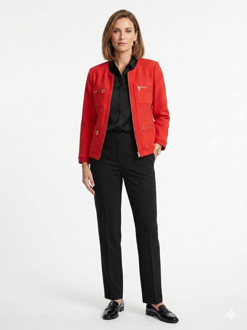 Vintage 90s Bob Mackie Red Zip-Pocket Textured Knit Jacket